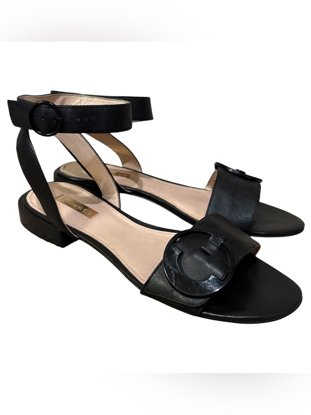 Louise et Cie Austen Womens Sandals Black Leather Ankle Strap Buckle Sz 8.5